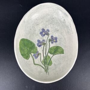 Vintage Salt Marsh Pottery Violets Trinket Dish Bowl Wall Hanging 4x5.5” Oval